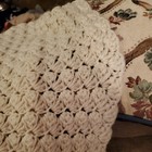 VTG Afghan Blanket Crochet 60"x96" Beige Shell Design Scalloped Edge Country