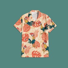 Disney Moana Hei Hei Tropical Leaves Summer Vacation Orange Hawaiian Shirt
