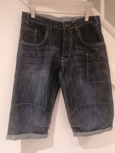 Mens Long Shorts Blue W34 Button Fly