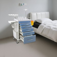 5 Tiers Mobile Medical Trolley Rolling Crash Cart with 5 Drawers Lab Cart Blue