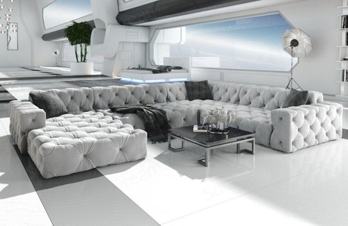 Pads Interior Design Fabric Sofa Couch Chesterfield Velvet Sofa Menorca U Form - Picture 1 of 15
