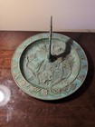 VTG Brass Sundial Patina Garden Clock Hummingbird Roman Numerals 10" Taiwan 1970
