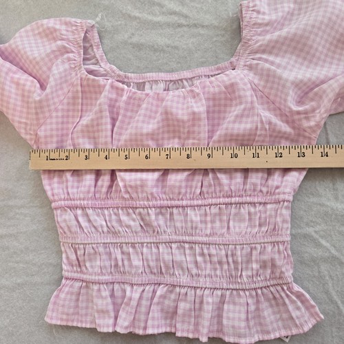 Art Class Junior Check Smocked Balloon Sleeve Blouse L 10/12 Cottagecore Prairie - Picture 4 of 14