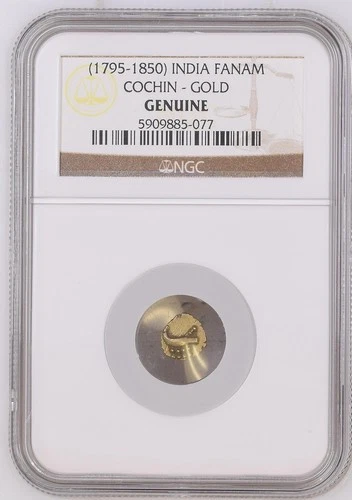 NGC Mughal India Gold Fanam (1795 - 1850 AD) - Cochin Mint Gold - NGC Genuine