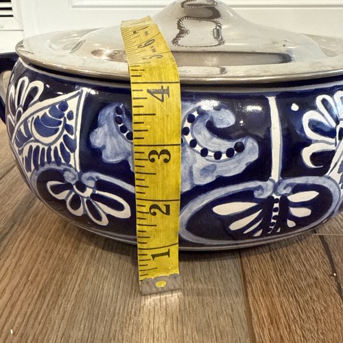 Vintage Mexican Talavera Blue & White Ceramic Soup Tureen Floral Design W Lid - Picture 14 of 14