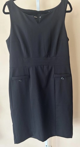 H&M schwarzes Kleid mit Knopfleiste ärmellos Fronttaschen Business edel Gr.16 Knie - Bild 2 von 14