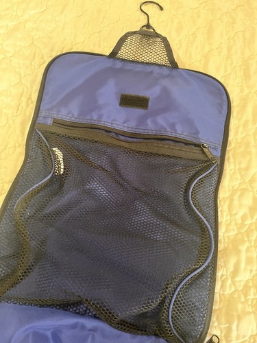 LARGE LL BEAN TOILETRY TRAVEL NYLON BAG HANGING ORGANIZER BLUE 0WP03 - Picture 3 of 8