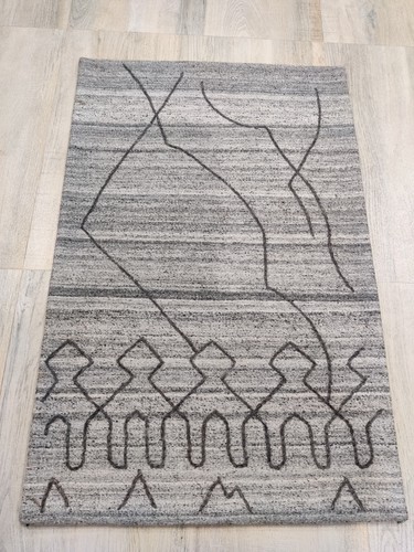 2 x 3 Handmade Wool Rug Grey Hand-woven Rug Tufted 60x90 cm - Picture 2 of 16