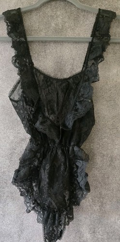 Vintage Juliara Spitze Teddy klein schwarz Body Strampler Dessous Blumen Rüschen EU - Bild 1 von 9