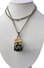 Vintage Edgar Berebi Limited Edition Cat Purse Trinket Locket Pendant Necklace