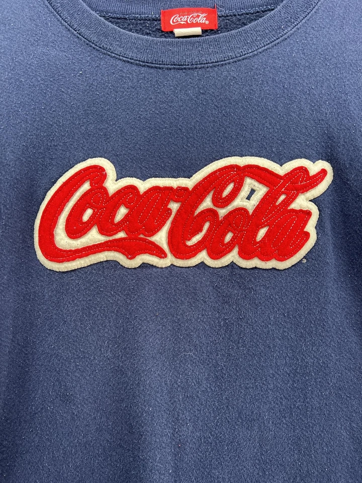 Sudadera De Colección Coca-Cola Para Hombres XL Azul Marino Cuello Redondo Vellón Chenilla Parche Logo Foto 2 de 4