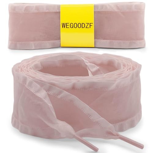 Cordones para zapatos de hilo para nieve: 4 cm de ancho volante plano transparente 55 pulgadas (140 cm) 05 rosa polvoriento - Imagen 4 de 7