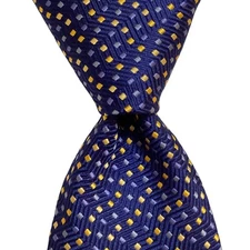 TURNBULL & ASSER Mens 100% Silk Necktie ENGLAND Luxury Geometric Blue/Yellow EUC