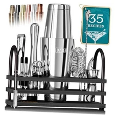  Mixology Bartender Kit Bar Set | 14-Piece 28oz Boston Shaker Silver/Black