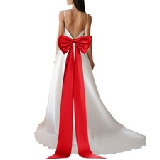 Satin Big Bow for Wedding Dresses, Long Detachable Satin Bow 59" Red