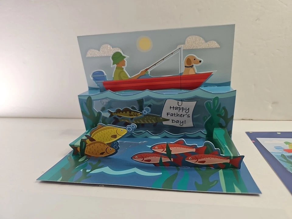 Feliz Día del Padre Pop Up Tarjeta de Geeting Pesca Amante de los Peces Pop Saludos Foto 3 de 4