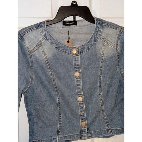 Allegra K Denim Cropped Button Front Jacke Langarm Jeans Gr. M Neu mit Etikett - Bild 9 von 9