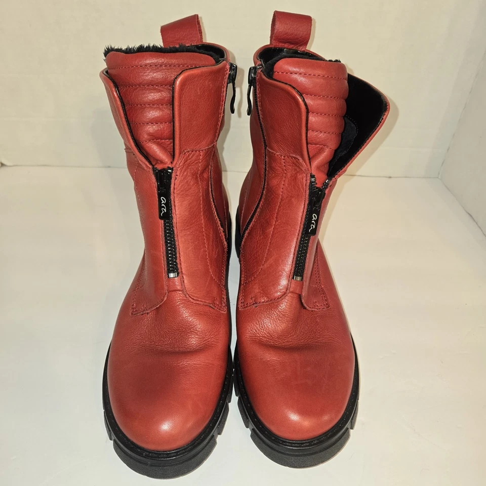 Botas de combate ARA Deon para mujer de cuero rojo con cremallera al tobillo talla 8 EE. UU. 6 UK Foto 4 de 4