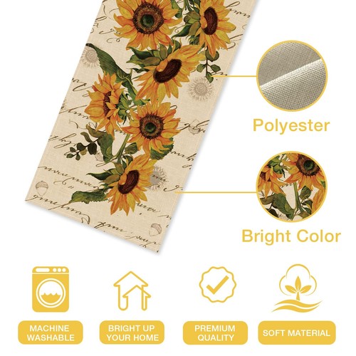 Fall Sunflowers Table Runner, Vintage Spring Summer Flower Home Kitchen Dinin... - Picture 2 of 7