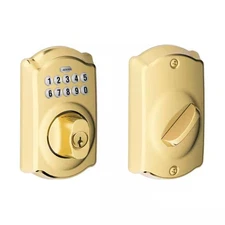 Schlage Camelot Bright Brass Electronic Keypad Deadbolt Lock BE 365 CAM 505