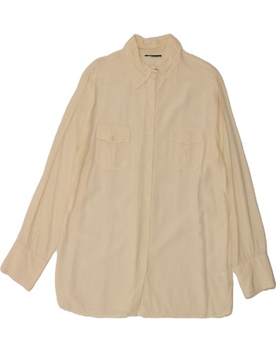 VINTAGE Damen Shirt Bluse UK 16 Large Off White Seide BM03
