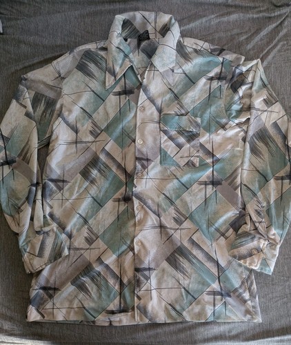 Vintage Joel Cali 70s Disco Shirt Men's Polyester XL Geometric Stripe Leisure - Picture 1 of 8