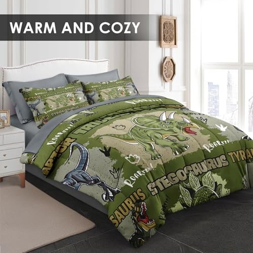 Comforter Set Size, Cool Cartoon Dinosaur 7 Pcs Bedding for Queen Dinosaur 1 - Picture 3 of 7