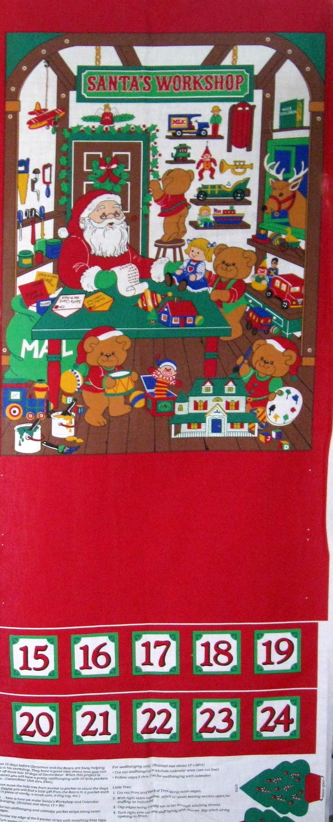 vintage-80s-christmas-advent-calendar-fabric-panel-santa-workshop-beary