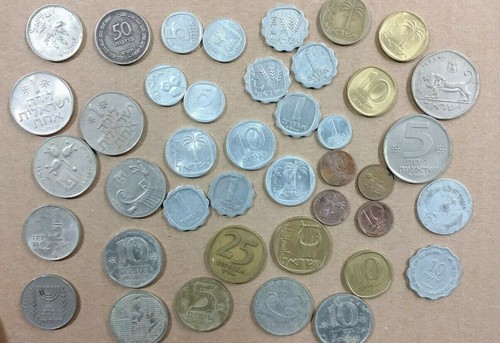 Lotto 5 monete antiche israeliane diverse set Terra Santa Israele Pruta Agorà Shekel Lira - Foto 8 di 11