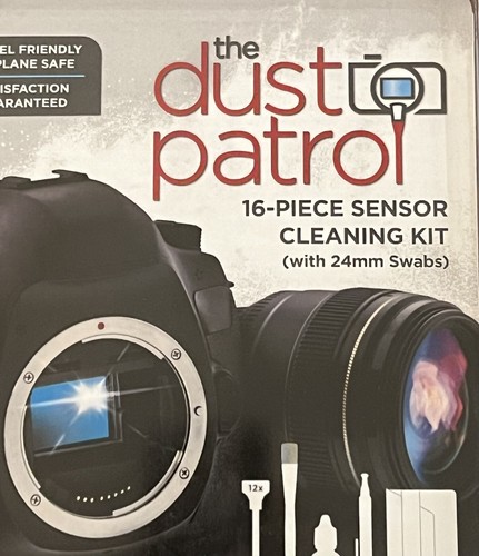 Sensor Cleaning Kit The Dust Patrol 16-piece 24mm 12 Swabs Brush Cloth Fluid - Picture 3 of 4