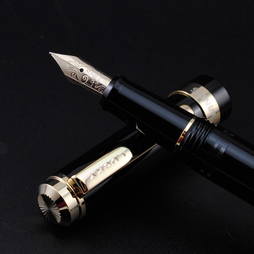 Wing Sung 698 2017 Piston oro 14 k pluma negra clip dorado pluma fina sin caja - Imagen 3 de 6
