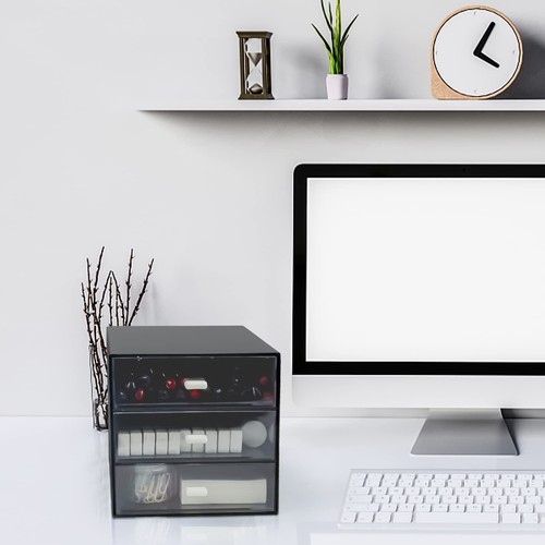Desk Organizer with Drawer Desk Storage Box Plastic Office Stationery Supplie... - Picture 4 of 8