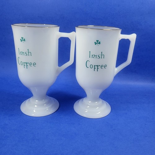 Coppia di 2 tazzine da caffè irlandesi vintage con piedistallo in vetro latte MCM - Foto 7 di 10
