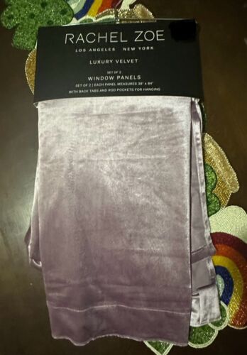 2 Rachel Zoe Curtain Panels Lavender Purple 38”x 84” Set Luxury VELVET Curtains - Picture 5 of 5