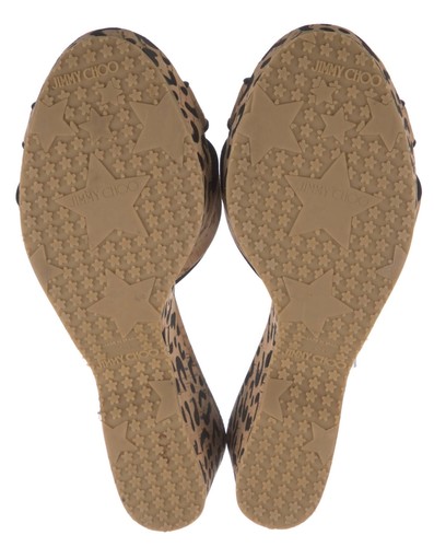 JIMMY CHOO 38 Panna Cork Crossover Strap Leopard Print Wedge Slides 7.5 - Picture 3 of 4