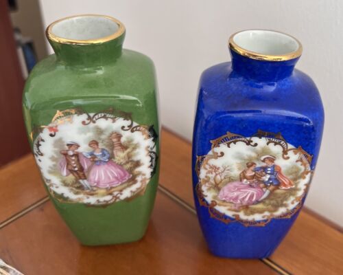 MEISSNER LIMOGES FRANCE SMALL VASES 2x, Green Blue French Vases V 18 - Picture 7 of 8