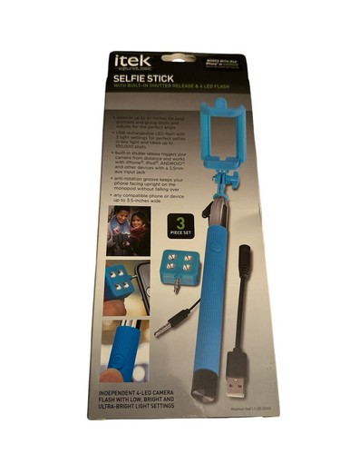 Itek by Soundlogic Selfie-Stick with built in shutter release & 4 led flash NEW - 第 2/4 張圖片