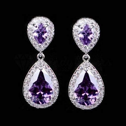 Trendy Women/Girls Cubic Zirconia Crystal Water Drop Dangle Earrings Ear Studs - Picture 36 of 77