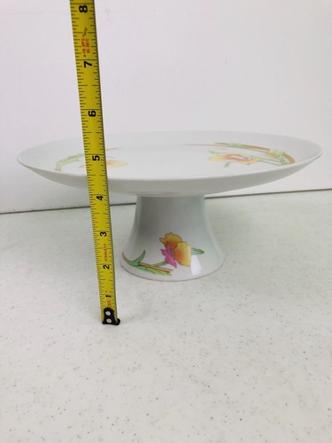 THE TOSCANY COLLECTION JAPAN WESTBURY PEDESTAL CAKE PLATE YELLOW ORANGE FLOWERS - Picture 1 of 10