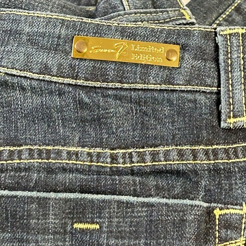Seven7 Cropped Jeans Women 14 Limited Edition Blue Raw Hems Studded Wide Leg - Picture 7 of 15