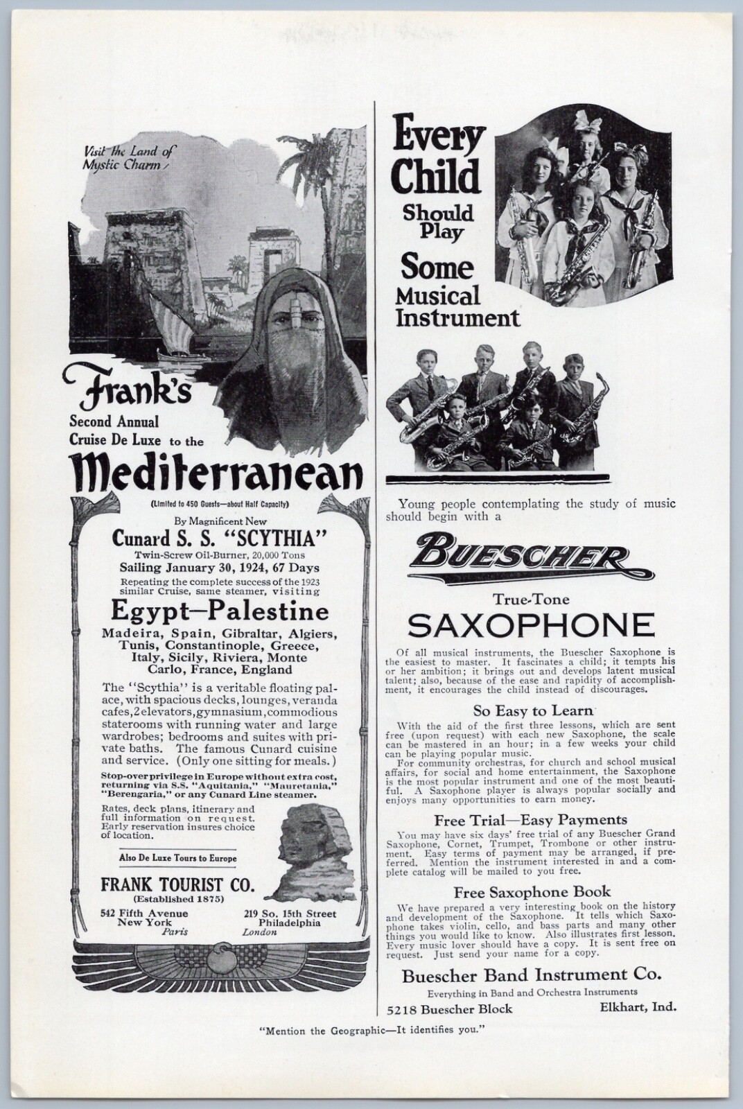 Instrument Ad 1923 Buescher Band Instrument Vintage Ad True Tone Saxophone Children ...