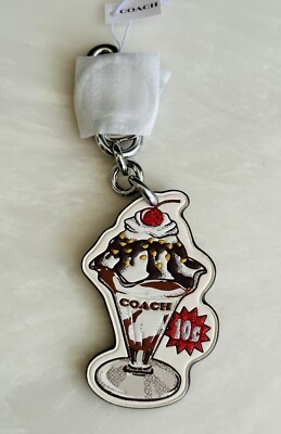 NWT COACH ICE CREAM SUNDAE CHALK/MULTI LEATHER BAG CHARM FOB CU306