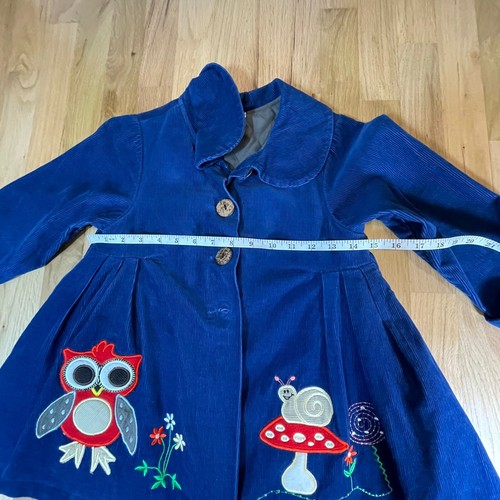 Girls Blue Corduroy Peacoat Quilted Lining Maria Elena Sz 6 Coat Embroidered Owl - Picture 11 of 11