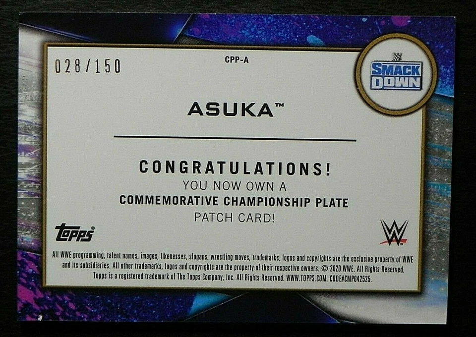 2020 Topps WWE Women's Division Champion Plate PATCH Pink CPP-A Asuka / 150 - Image 2 of 2