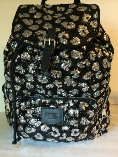 VICTORIA'S SECRET PINK BACKPACK / TOTE BAG BLACK / SILVER SEQUIN NIP FULLSIZE - Bild 1 von 3