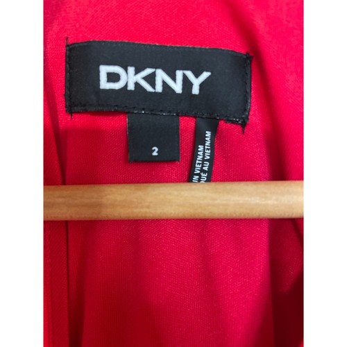DKNY Red Gauzy Flowy Sheer Faux Wrap Midi Short Sleeve Dress S 2 - Picture 3 of 10