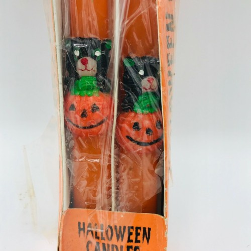 Juego de 2 velas cónicas vintage de Halloween naranja gato negro - Imagen 3 de 7
