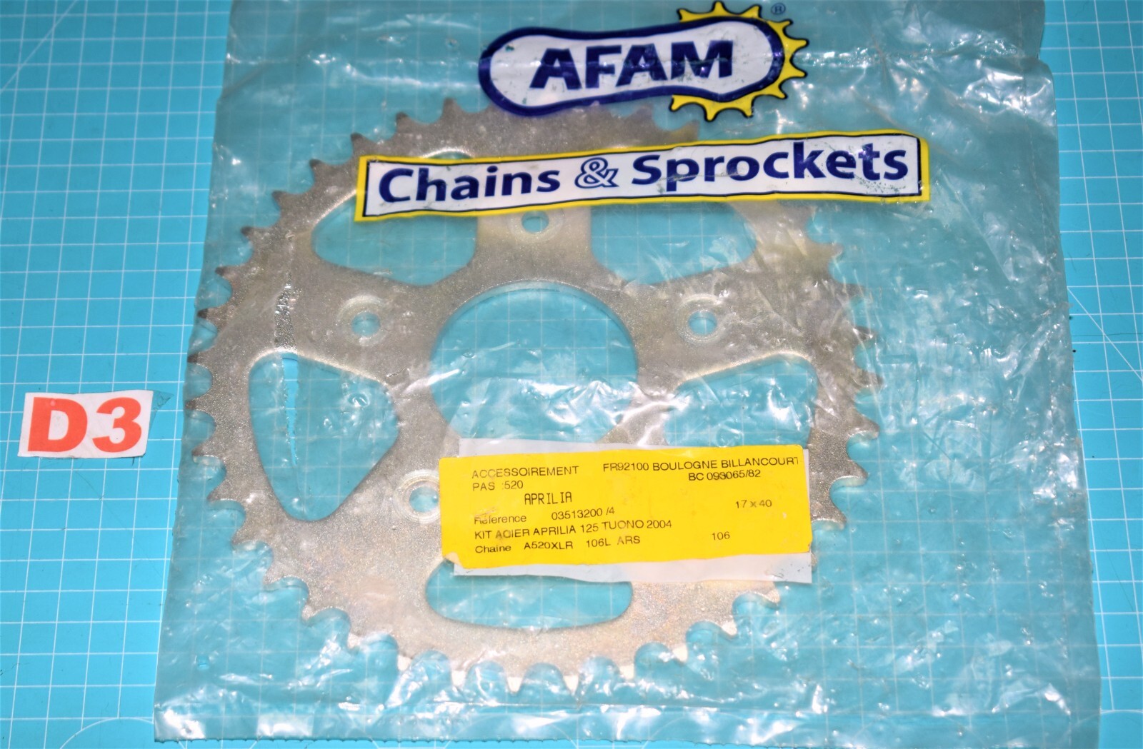 Couronne AFAM 40 dents pas 520 pour Aprilia RS 125 et Cagiva Mito