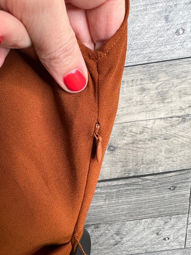 Zara Midi Dress Size Small Tan Brown With Belt Cowl Neck Rouched Smart Office - Picture 9 of 12