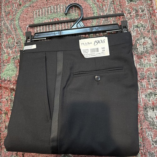 Jos A Bank Men's Black Tuxedo Pants 35 R Wool,Stripe On The Side Retails $150